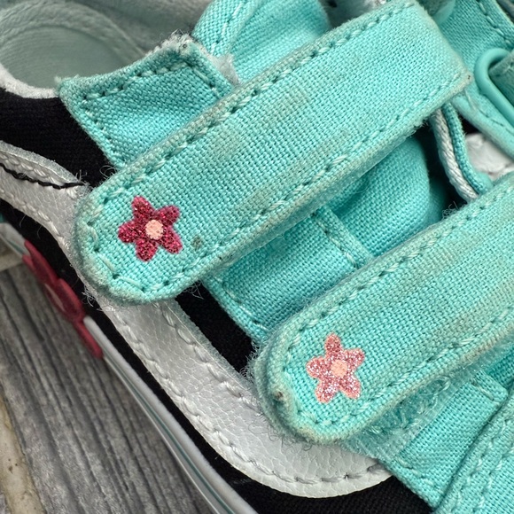 Vans Flower Black and Teal Toddler Sneakers - Picture 5 of 9